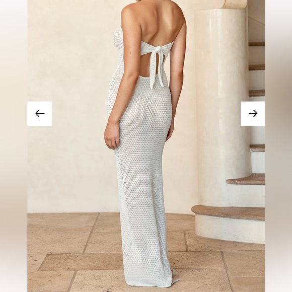 MONTEGO BANDEAU DRESS - IVORY LUREX LACE CROCHET Size P - Picture 2 of 12